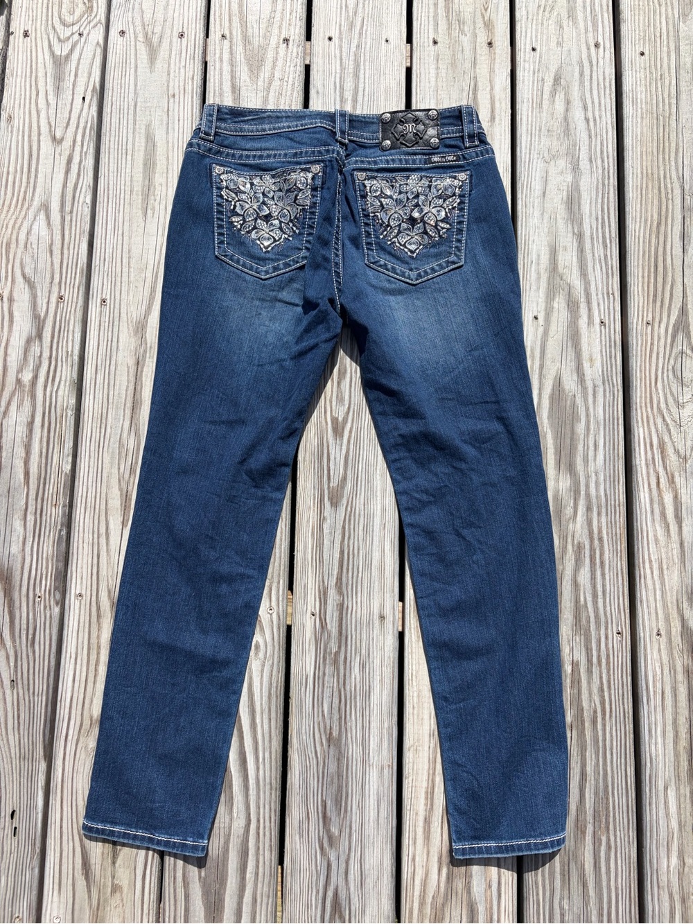 Miss Me Signature Skinny Jeans Womens Sz 31 Blue Denim Embellished Stretch